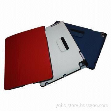 PC Shell with Leather Inside for Four Folders to be Stand Cases for New iPad with Magnetic